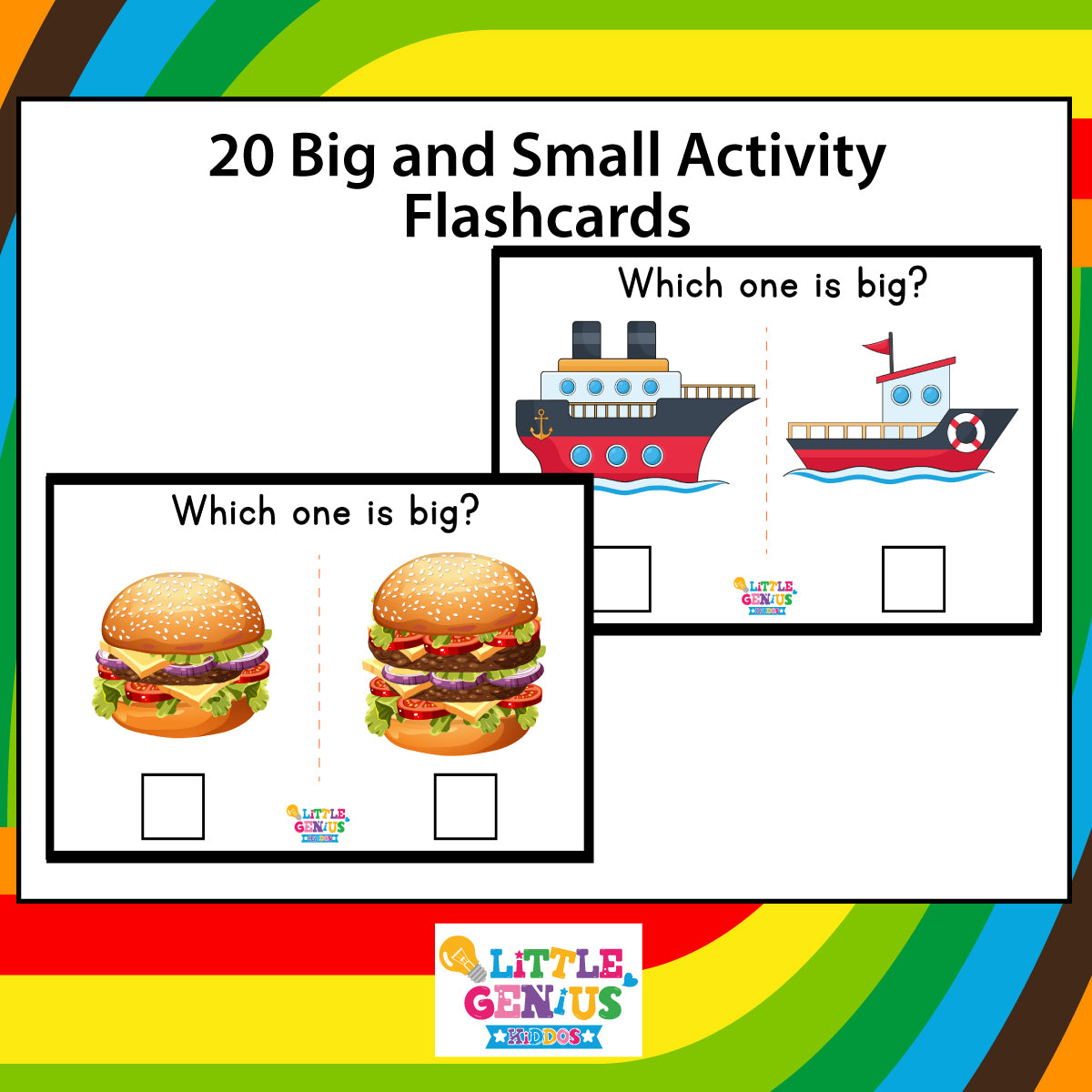 Big and Small Flashcards β 20 Cards with Marker