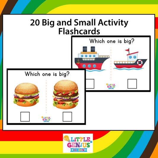 Big and Small Flashcards – 20 Cards with Marker