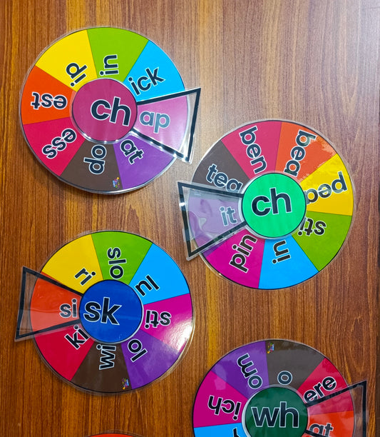 15 in 1 Phonics Spinner Wheel Set – Beginning & Ending Blends for Class Decor, Early Literacy, Speech Therapy & Special Education (SK, CH, CK, SH, TH, ST, TR, GR & More)