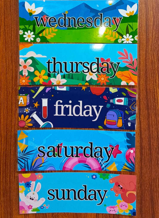 Days of the Week Flashcards – Floral Illustrated Wall Decor for Kids' Rooms & Classrooms (Includes Title Card)