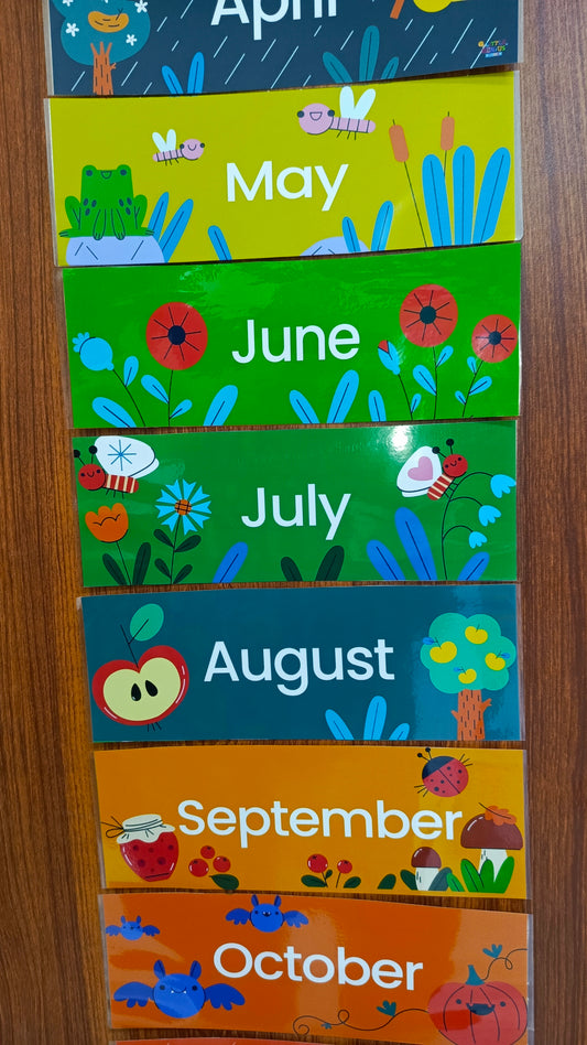 Names of the Months Flashcards – Floral Illustrated Wall Decor for Kids' Rooms & Classrooms (Includes Title Card)