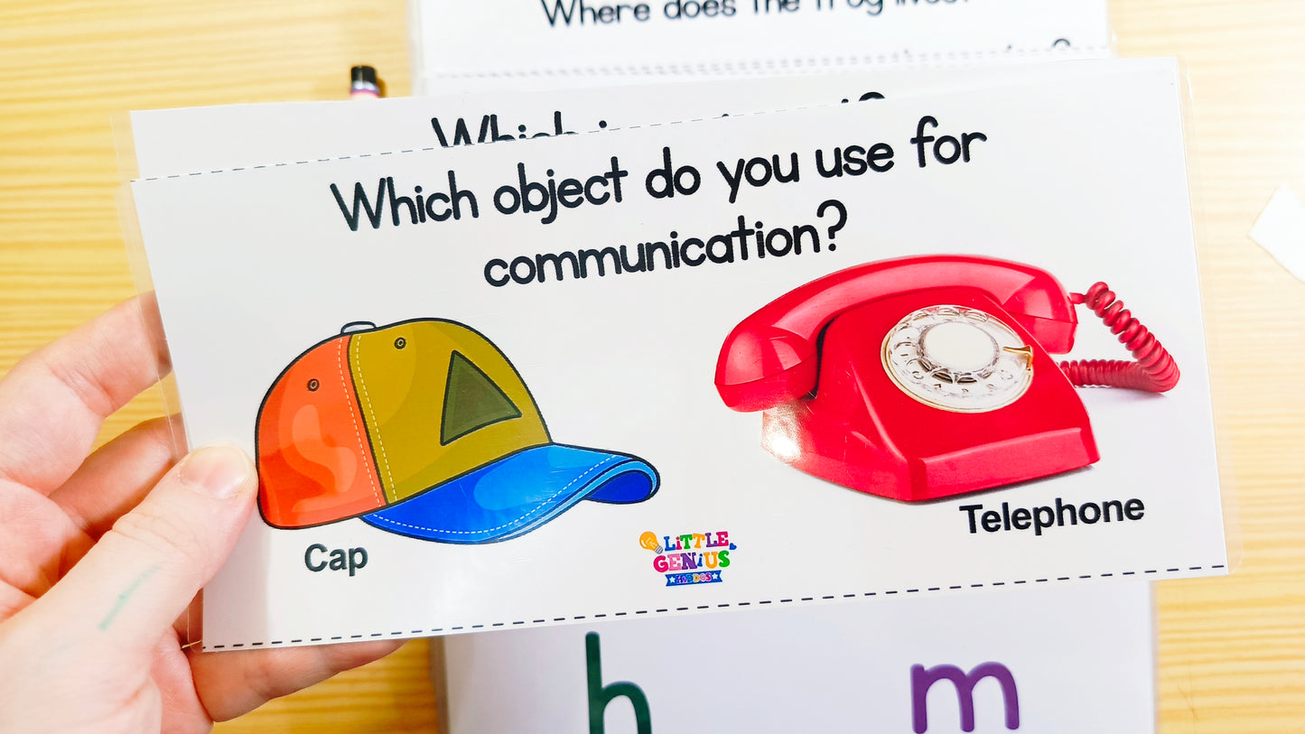 WH-Questions Flashcards β 51 Cards with 2 Visual Choices Each | Speech Therapy & Language Development Tool