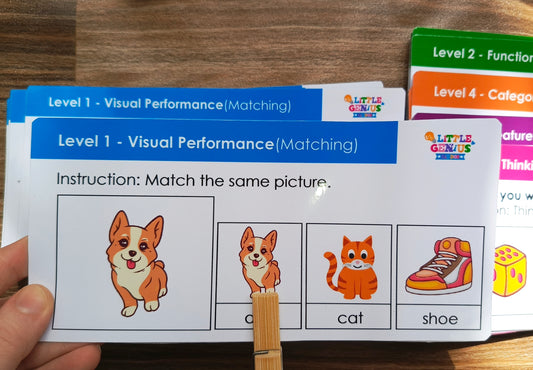 ABA Learning Clip Cards (Level 1–5) – Autism & Special Education Skill Builder | Matching, Functions, Categorization & Thinking Skills | Fine Motor + Cognitive Development | Laminated Activity Cards for Kids