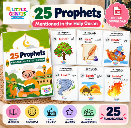 25 Prophets Mentioned in the Holy Quran | Islamic Flashcards for Kids | Digital Product