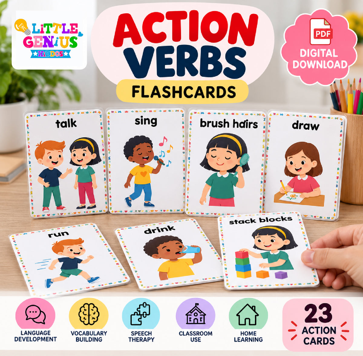 Action Verbs Flashcards for Kids | Printable Action Words Cards | Digital Download