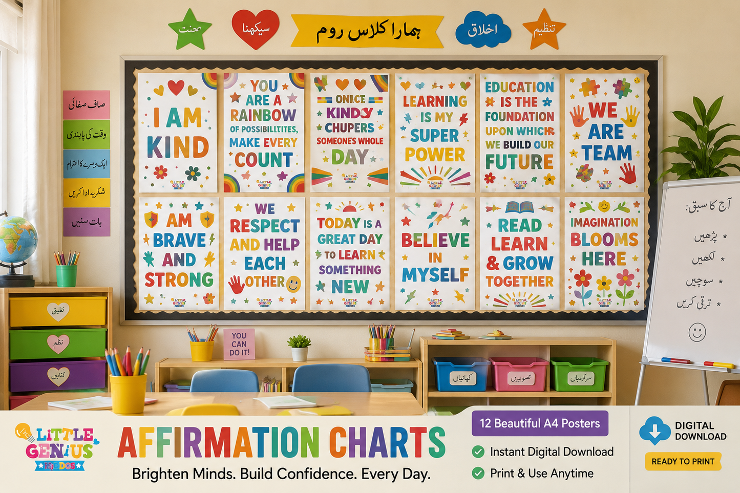 Positive Affirmations Posters for Classroom | 17 A4 Colorful Motivational Wall