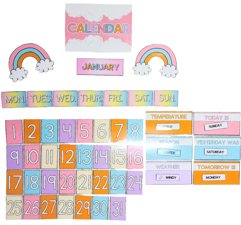 Wall Activity Calendar – Softboard Decor Learning Set for Softboard