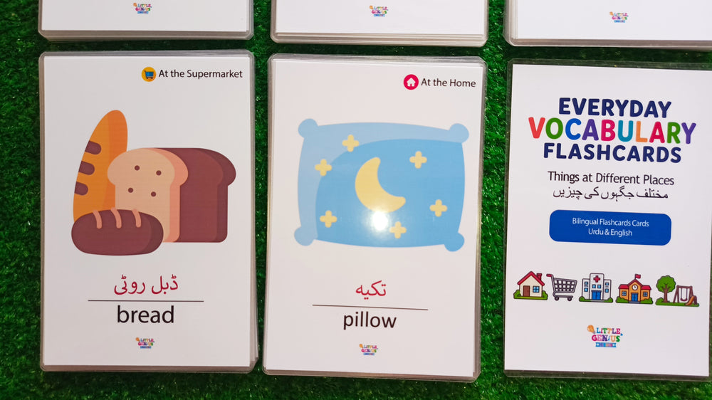 Urdu English Vocabulary Flashcards for Kids | Everyday Learning Flashcards | 60 Cards