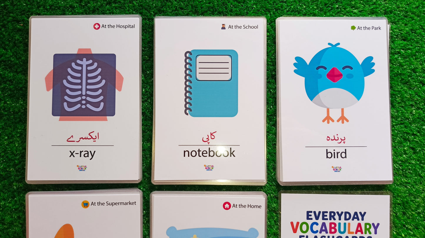 Urdu English Vocabulary Flashcards for Kids | Everyday Learning Flashcards | 60 Cards