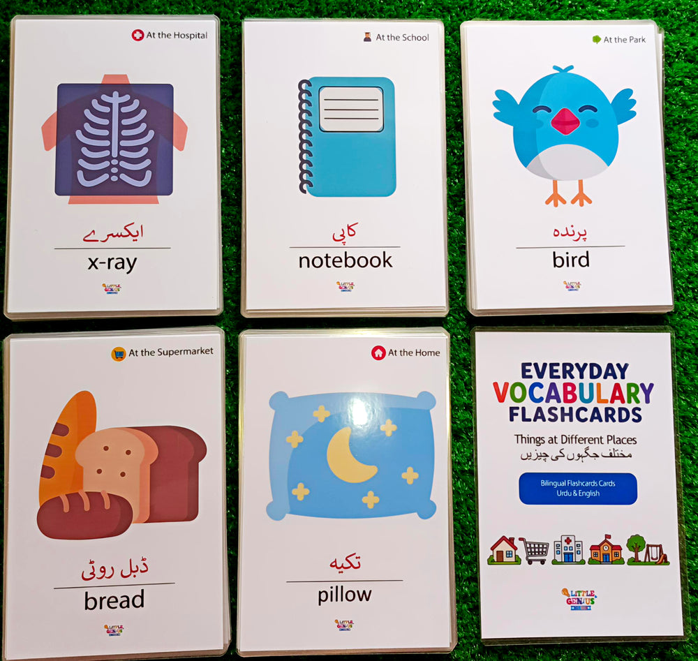 Urdu English Vocabulary Flashcards for Kids | Everyday Learning Flashcards | 60 Cards