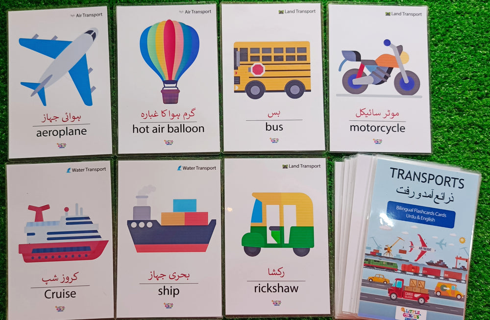 Transport Flashcards for Kids | Urdu English Bilingual Vehicles Flashcards | 24 Cards