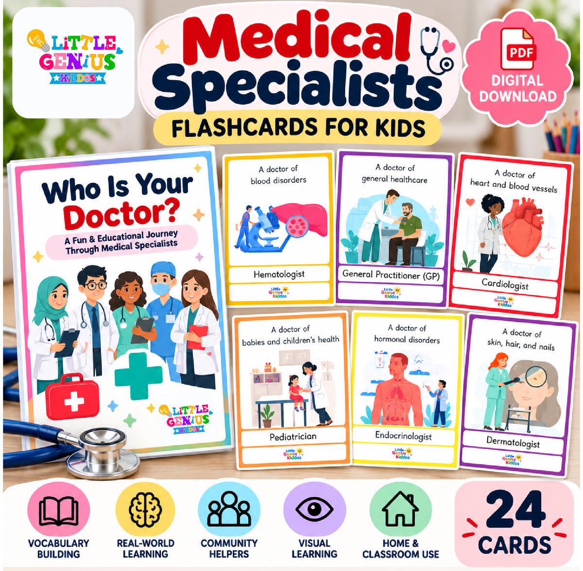 Medical Specialists Flashcards for Kids | Doctors & Healthcare Professions | Digital Download