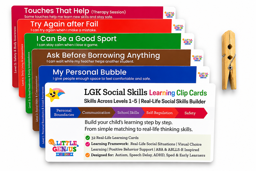 LGK Social Skills Learning Clip Cards | Autism | ABLLS-R® Inspired | Social Skills | Communication | Real-Life Learning Cards