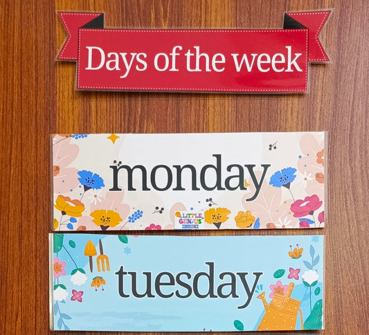 Days of the Week Flashcards – Floral Illustrated Wall Decor for Kids' Rooms & Classrooms (Includes Title Card)