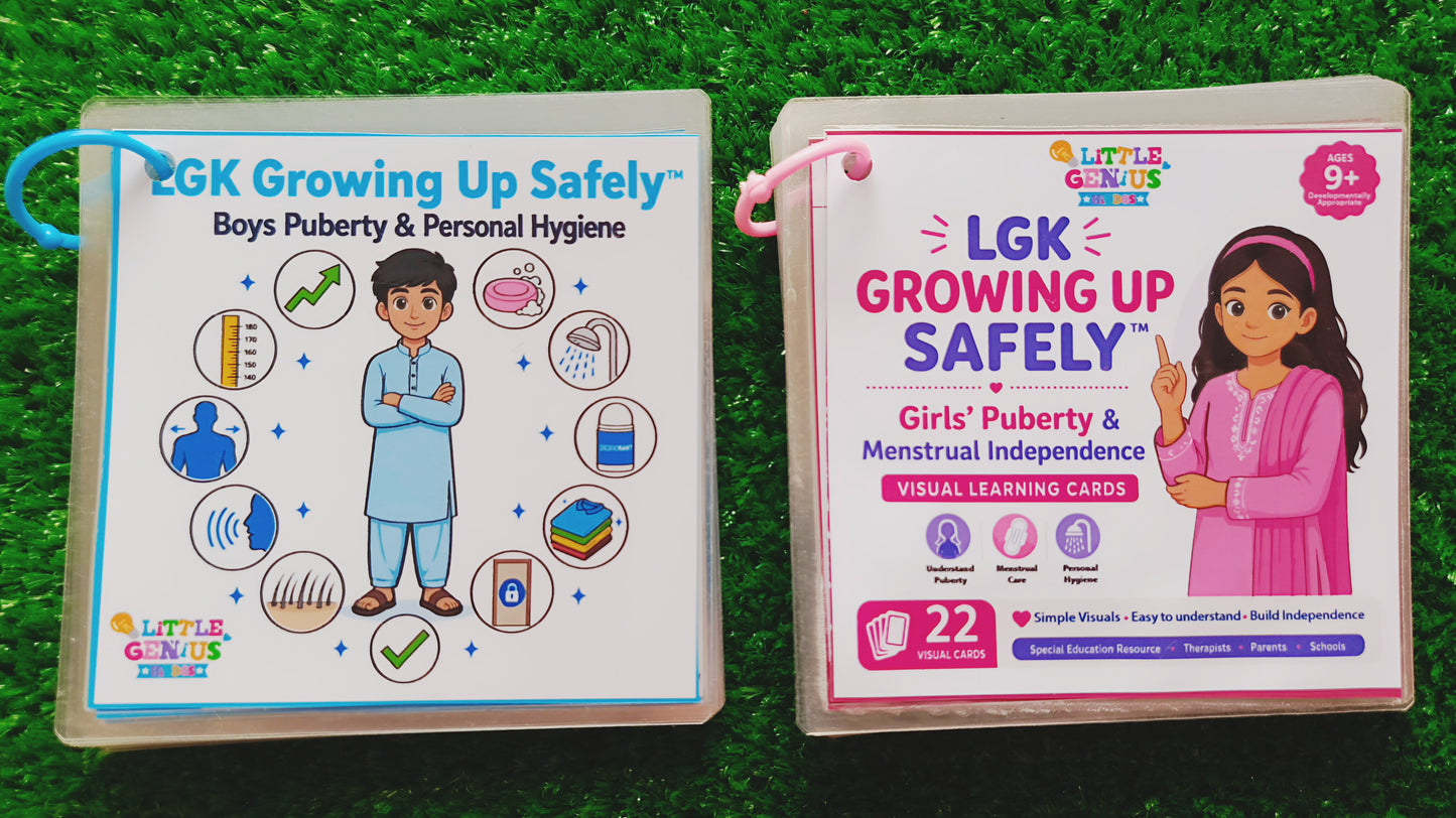 LGK Growing Up Safely™ Puberty Education| Boys & Girls Menstrual Independence Visual Cards for Autism & Special Education