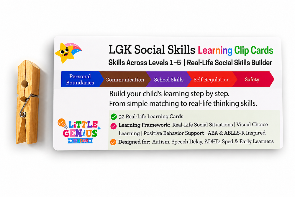 LGK Social Skills Learning Clip Cards | Autism | ABLLS-R® Inspired | Social Skills | Communication | Real-Life Learning Cards