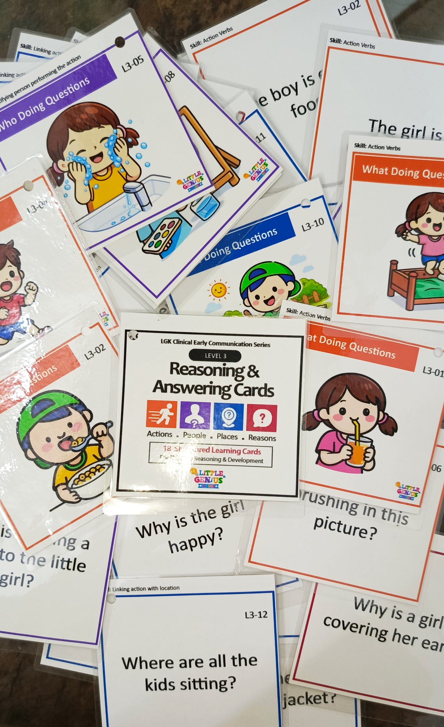 LGK Level 3 – Intraverbal Reasoning & WH Answering Cards (4×4) | ABLLS-R Aligned Communication System for Autism & Speech Therapy